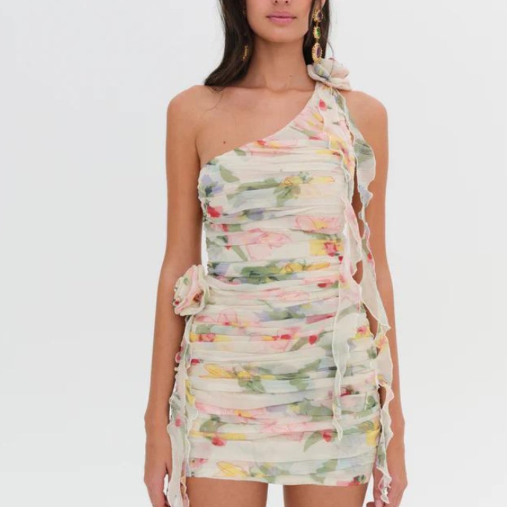 Abby Mini Dress By For Love & Lemons Nwt One Shoulder Floral